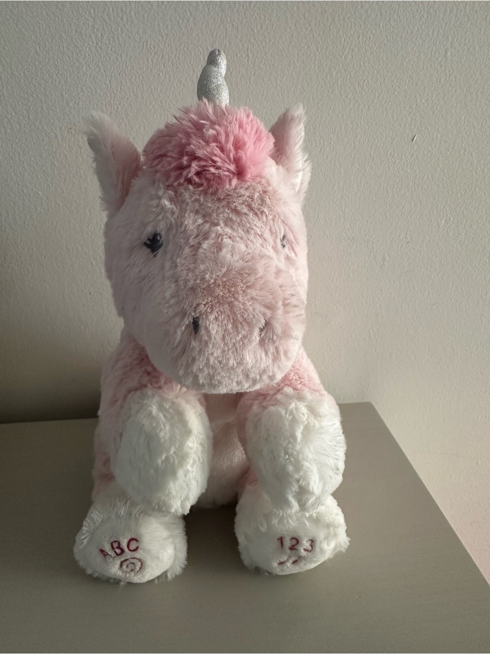 Gund Pink and White Plush Unicorn with Silver Horn